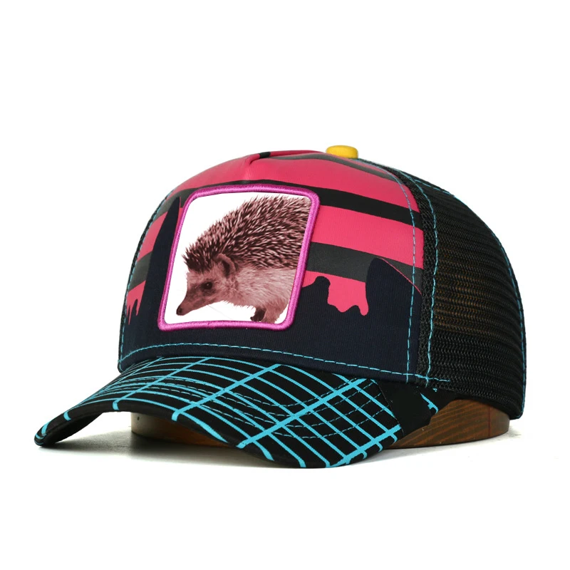 Wholesale Printed Star Polyester Frame 5 Panel Ventilated Baseball Cap Black Mesh Trucker Hat Baseball Caps