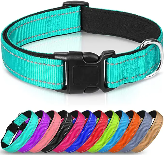 Reflective Soft Neoprene Padded Breathable Nylon Pet Collar Adjustable for Small Medium Large Dogs