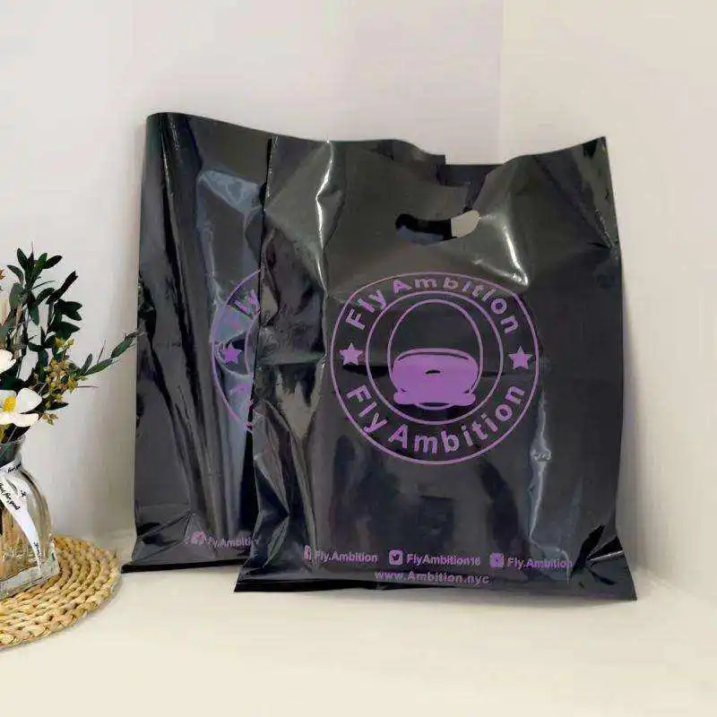 Customized Packing Biodegradable Shopping Bags LDPE Fold Over Die Cut Handle Custom Retail Merchandise Pink Plastic Bags