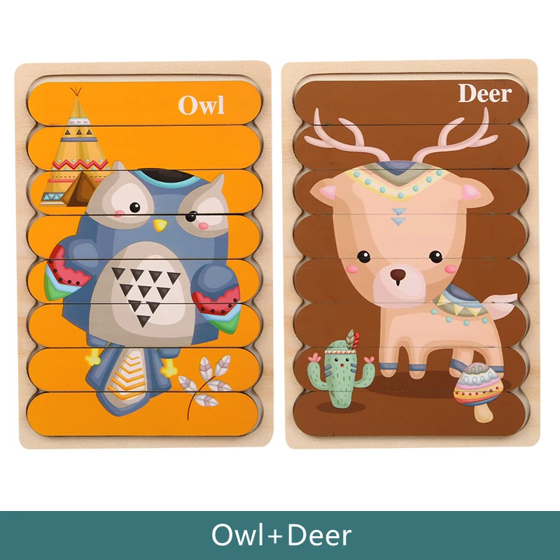 Wholesale cartoon strips story wooden puzzle baby wooden puzzle toy 3d wooden puzzle