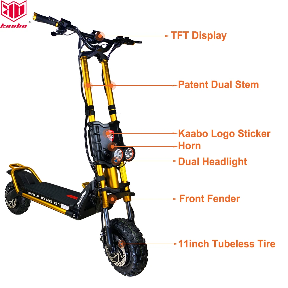 EU Stock Kaabo Wolf King GT Pro/ Pro+ 11inch 72V 35AH Top Speed 110km/h TFT LCD New Generation Monster SUV E-Scooter