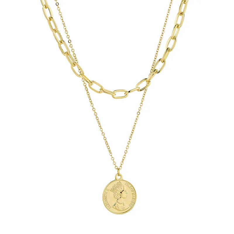Laodun Statement Unique Design Jewelry Most Popular Products Face Portrait Pattern Cross Pendant Layered Women Necklace