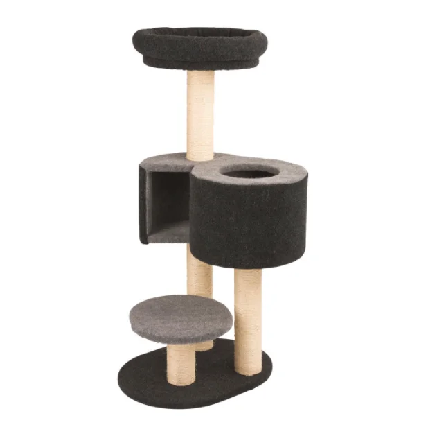 Cat Tree Tower Polyester Plush Wooden Climbing Cardboard Scratchers Post Premium Wooden Gray House Pet Cat Scratching Post Tree