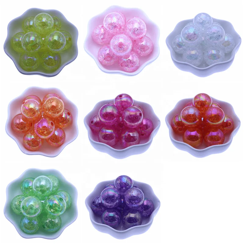 Promotional DIY Bubblegum Gumball Chunky Round Mixed Color AB Acrylic Cracked Beads for Bulk Necklace Making