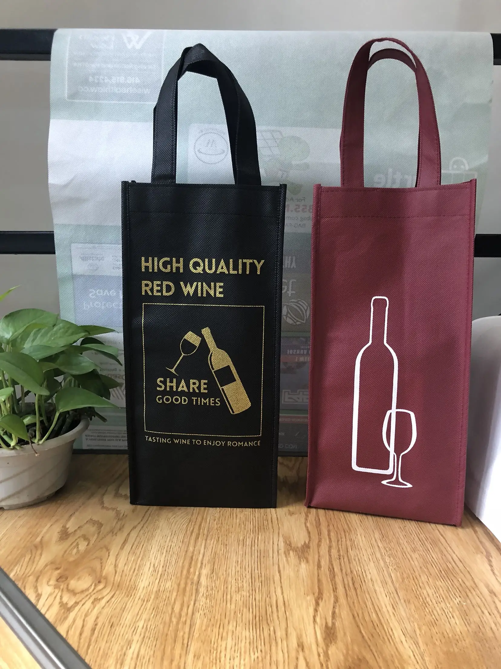 In stock amazon hot sale popular gift single double sturdy bottle non woven wine bag