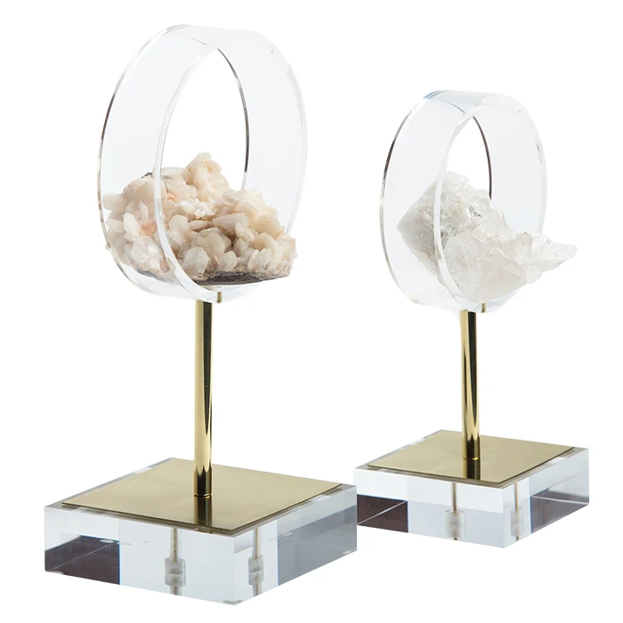20mm Thick Block Crystal Acrylic Stone Display With Brass Rod Perspex Fossil Base