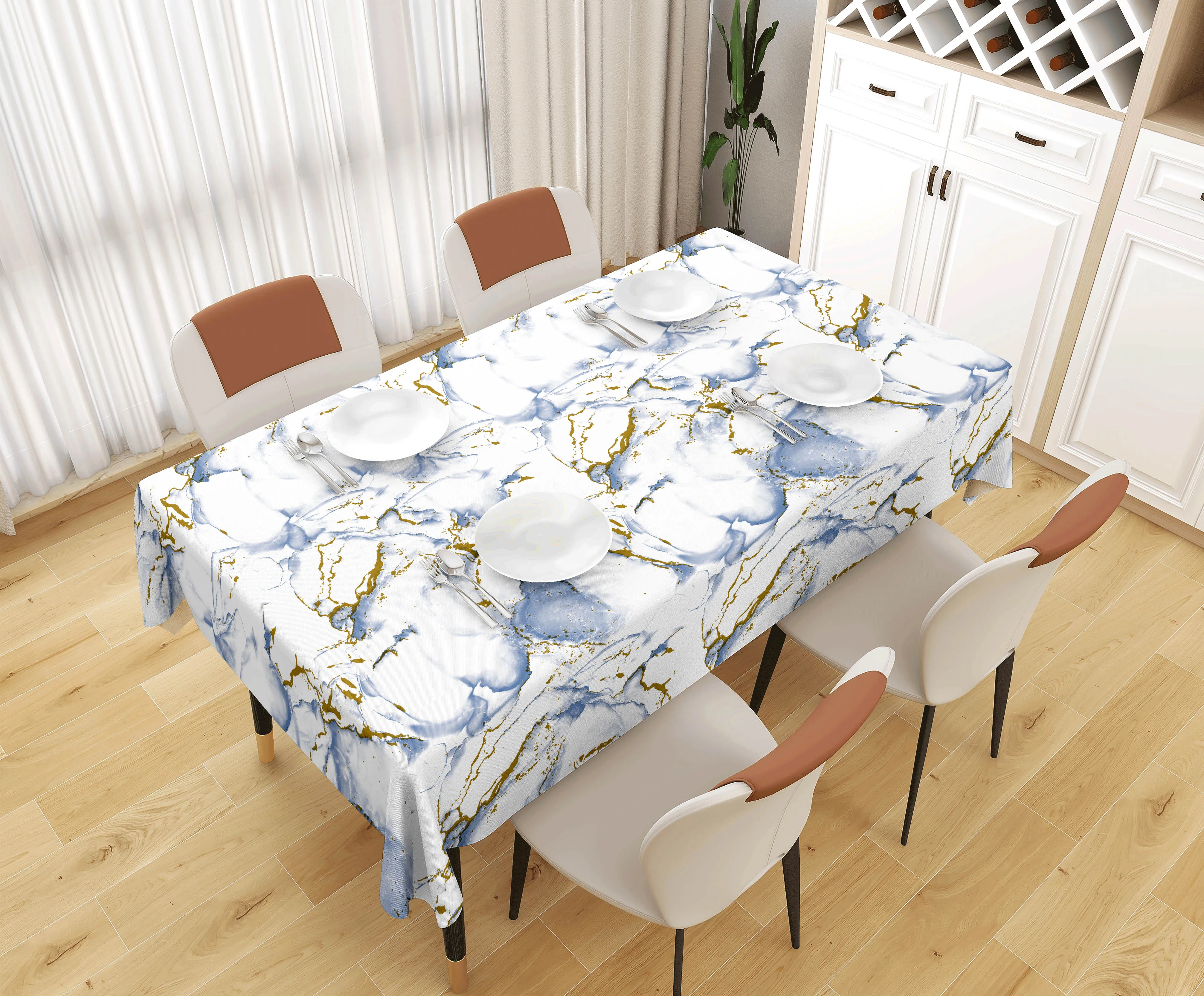 Custom Printed Rectangle Stain Resistant Crystal Transparent Printing PVC Table Cloth With Fine Grain For Dinning Party