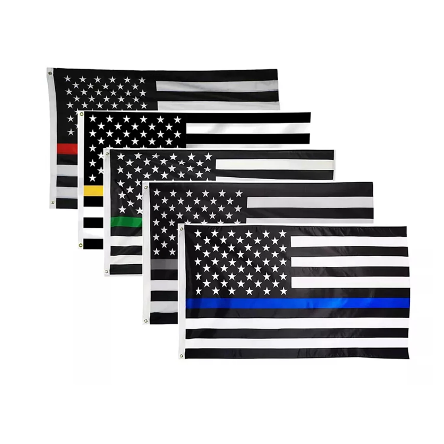 USA 3x5 Feet Stripes Black White and Blue Red Green Yellow Grey American Flag Thin Line Us Usa