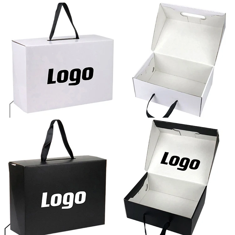 Custom Branding Matte Black Pink Magnetic Closure Paper Gift Box Shoe Box For Garments Ribbon Handle Folding Clothing Pac