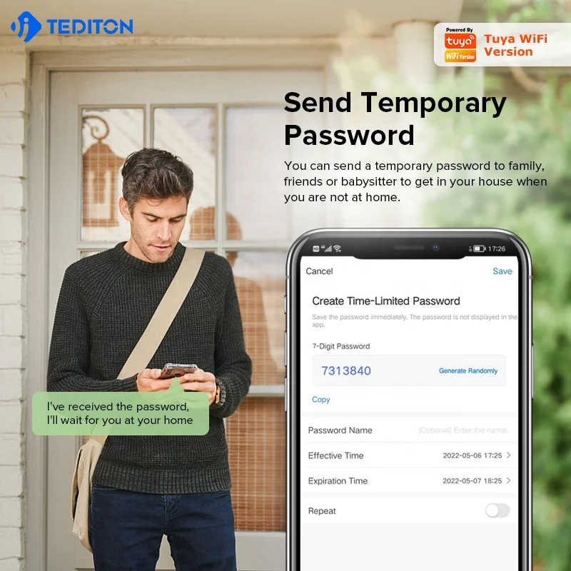 Tediton 3D Face ID дверной замок с камерой/цифровой глазок звонок Tuya Wi-Fi отпечаток пальца смарт-телефон функцией распознавания