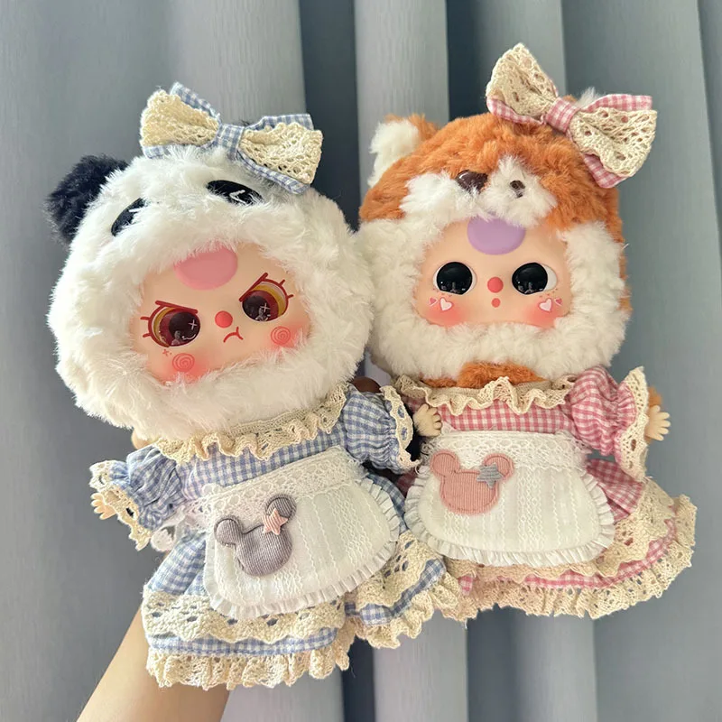 Only clothing High Quality 20cm Baby Three Cute Series Baby Clothes Plush Doll Checkered Mickey Maid Dress
