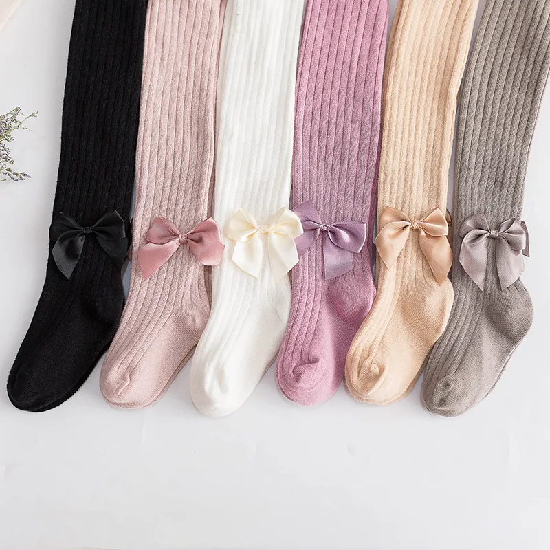 2020 spring and autumn children pantyhose big pp baby baby one-piece socks white bow knitted girls leggings