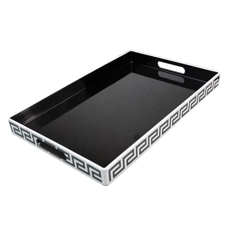 Fashion Personalized Decorate Serving Tray Bulk Snacks Serving Tray White Trim Black Serving Tray Custom