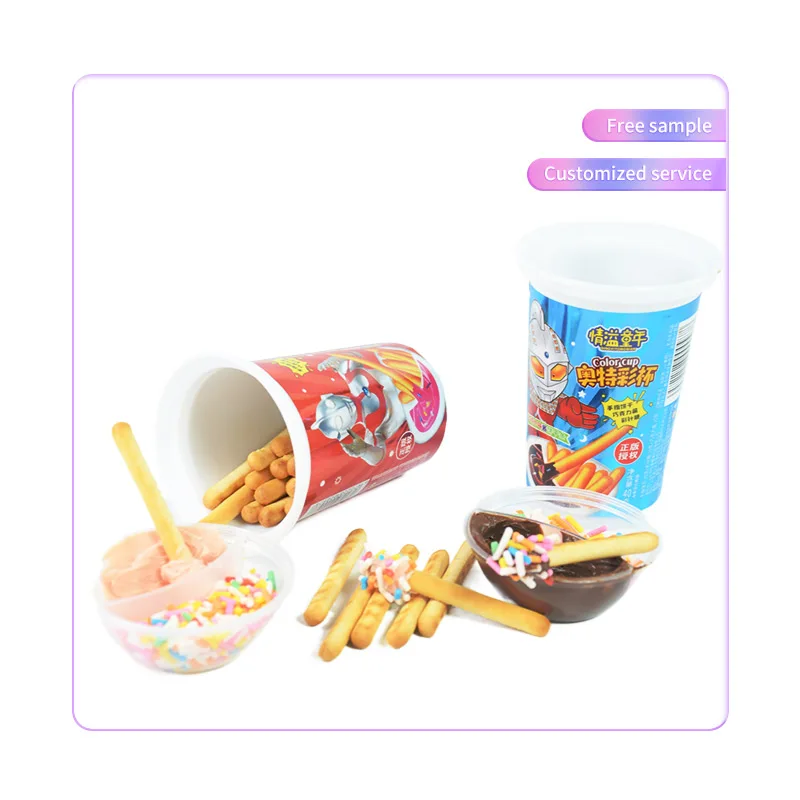 Chinese Snacks Food Children Chocolate Candy Wafers Strawberry Cream Mini Sticks Biscuits Chocolate Finger Biscuits Snack Cup