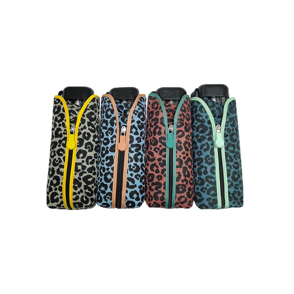 Leopard grain Five Folding Mini Umbrella Flat Handle With Customized