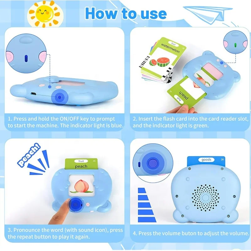 Samtoy Custom 112 Cards Baby Audible Abc Language Talking Flash Memory Cards Learning Toys Flash Cards Kids Educational