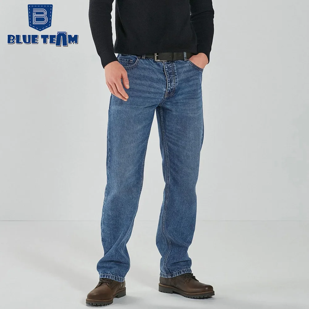 Blue Team | Low MOQ OEM Custom embroidered printed slim fit streetwear blue jeans stretch hombr fit jeans stylish denim pant