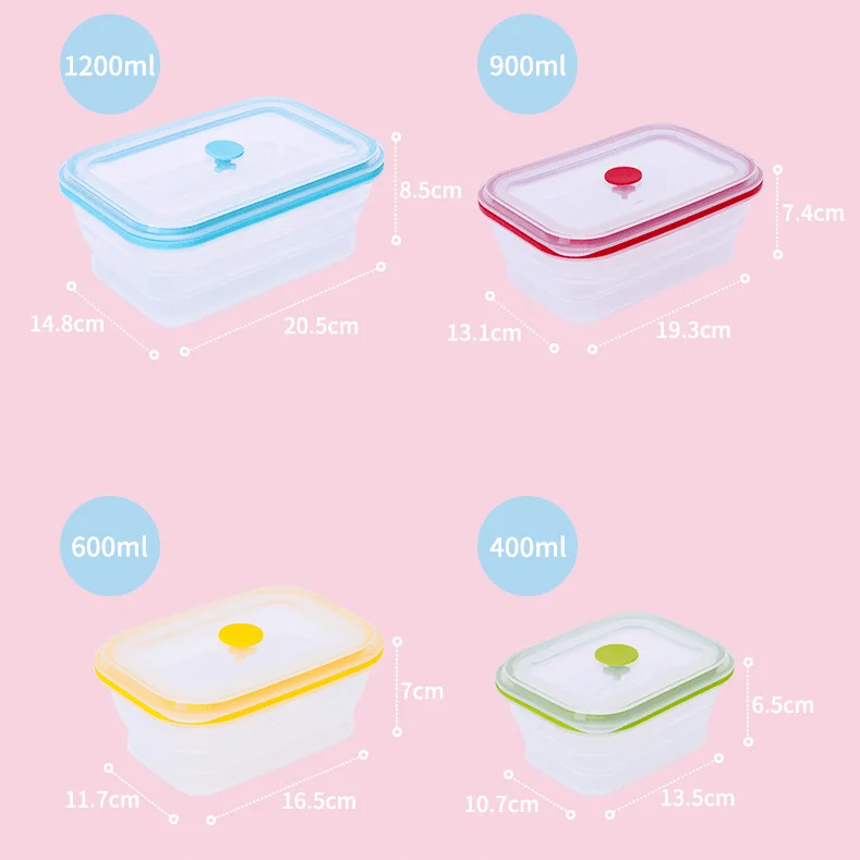 1200 ML Hot Selling Microwave Safe Collapsible Pure Silicone Lunch Box eco-friendly reusable silicone bento box