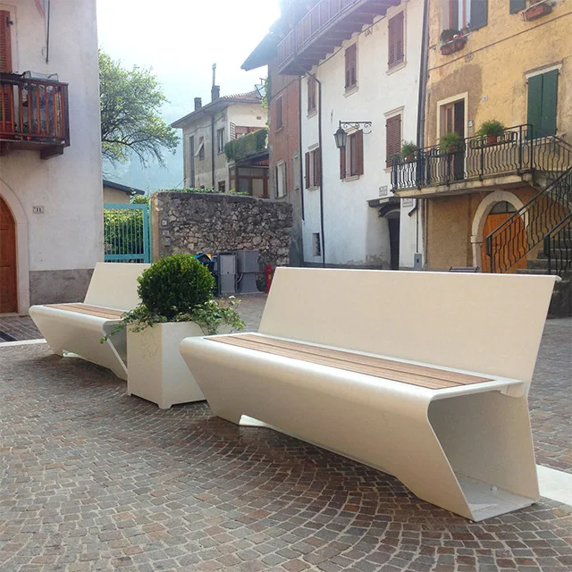 Outdoor Street Park Garden Seating Composite Metal Cast Iron Leg Backless Wood Bench Furniture