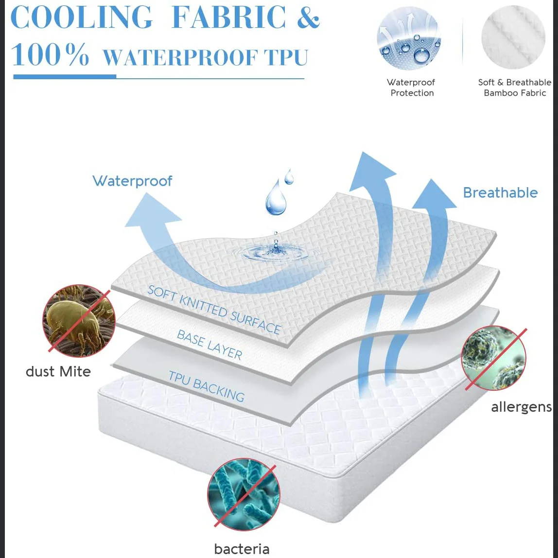 
Hypoallergenic mattress protector Queen Waterproof Mattress Protector 