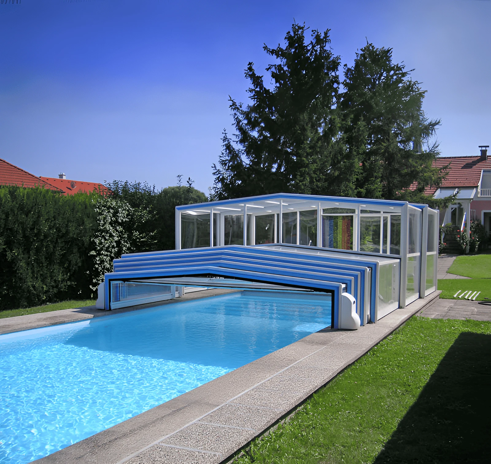 Modern Industrial Automatic Retractable Roof Top Pool Covers PC Sheets Garden Inground Swimming Pools Enclosure & Roofs Covers