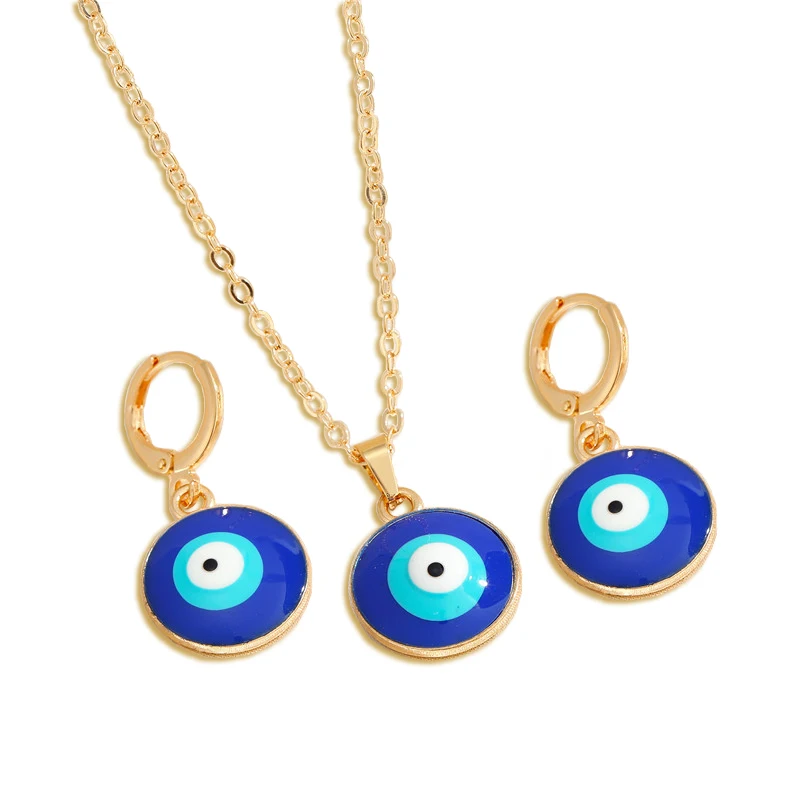 European and American new jewelry dark blue eyes earrings necklace set creative Turkish eye earrings clavicle chain