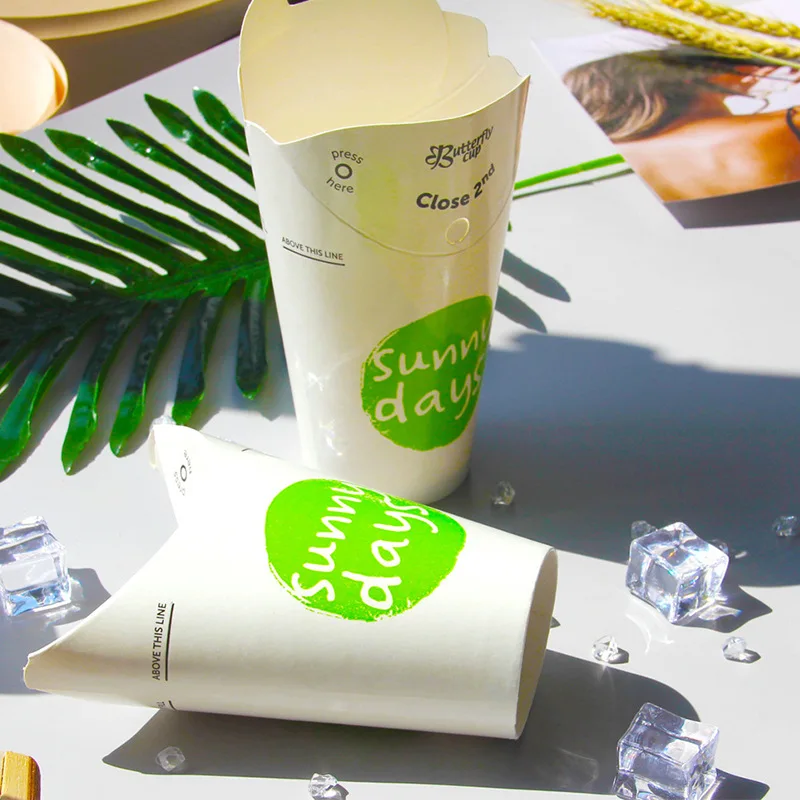 Custom disposable hot drink coffee milk tea paper cup takeout chicken rice french fries fried chicken butterfly paper cup