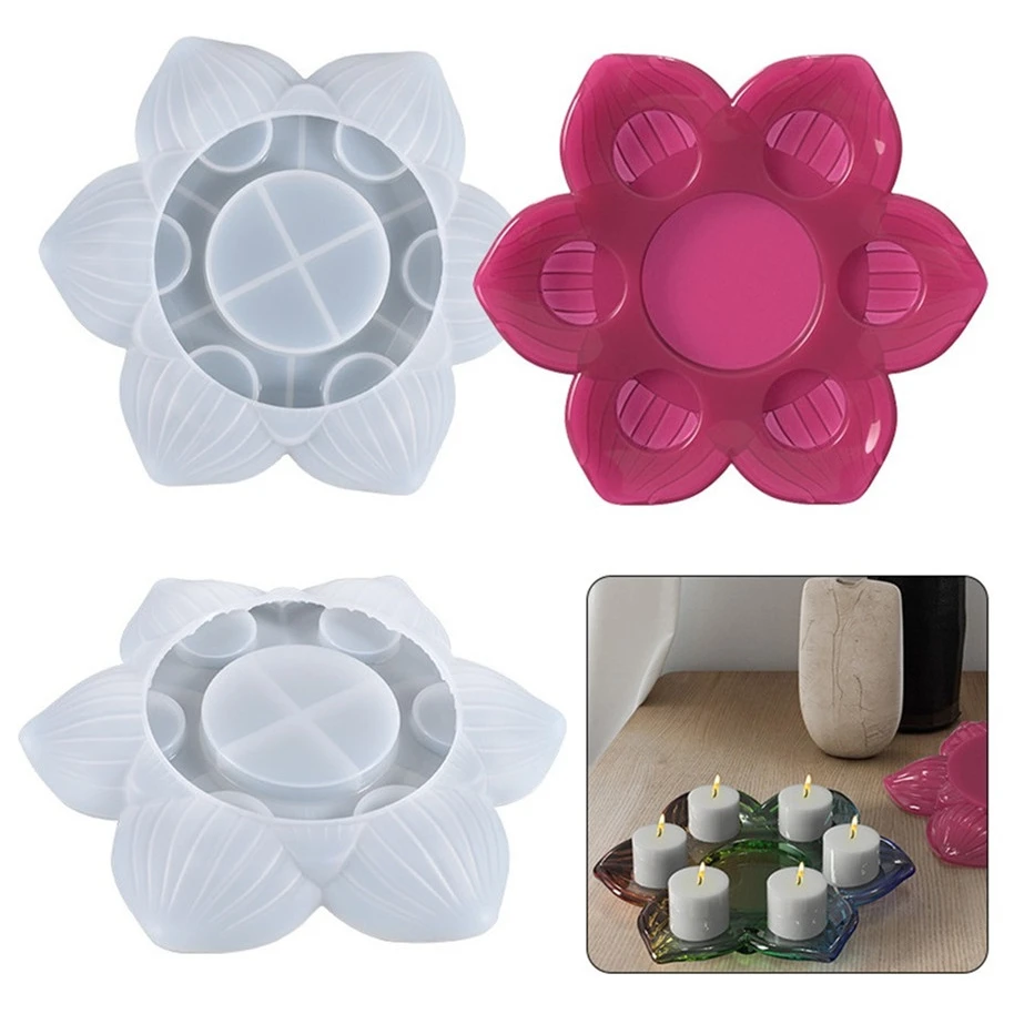 Lotuz Casting Resin Molds Flower Candle Holder Silicone Mould Epoxy Resin Jewelry Storage Box Trinket Candy Case