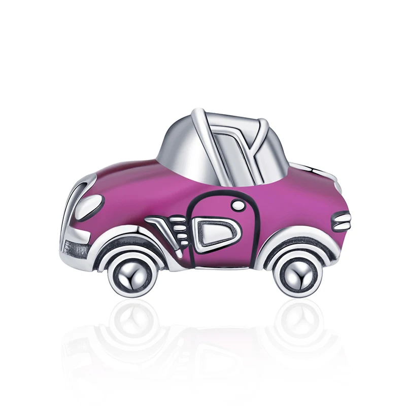  Hot sale dainty 925 sterling silver purple enamel beads car shape charms pendnat for women making