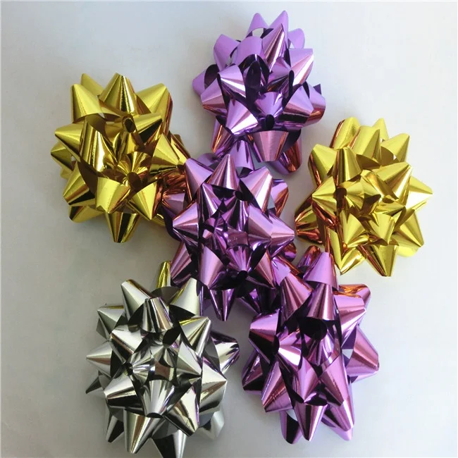 metallic star ribbon bow gift package
