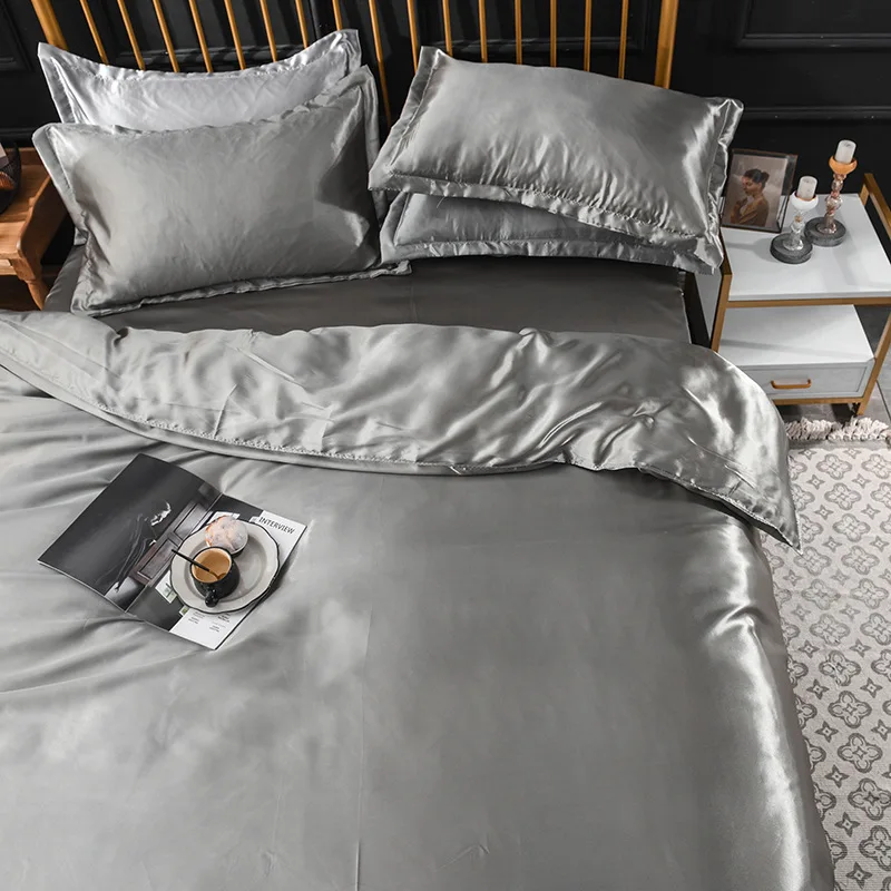 Factory Direct Superior Comfort Ice Silk Bed Sheet Sets Modern Style Yarn Dyed Pattern Ruffles Polyester Cheap Price Home Use