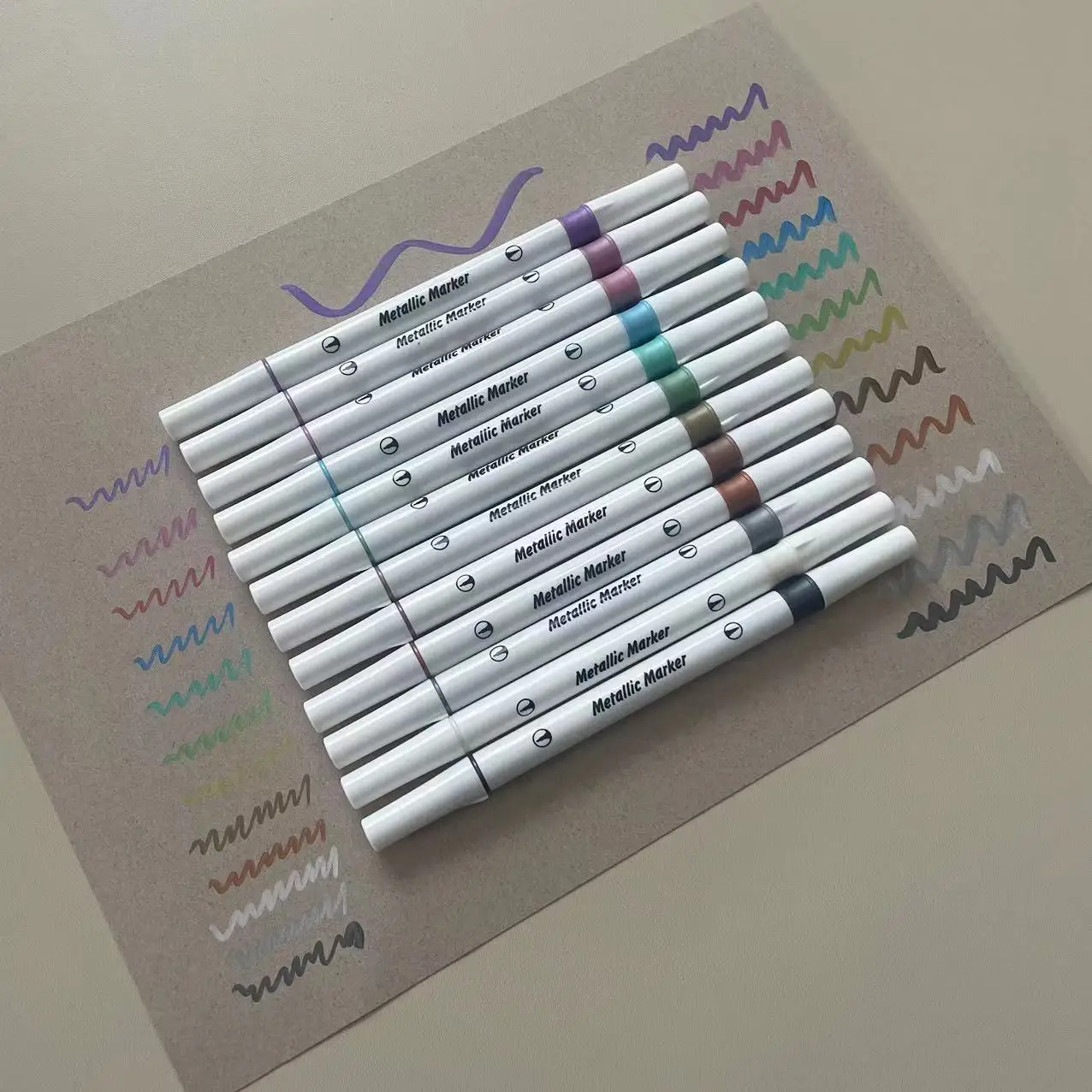 Dual tip brush fineliner glitter metallic acrylic marker paint pens for black cards