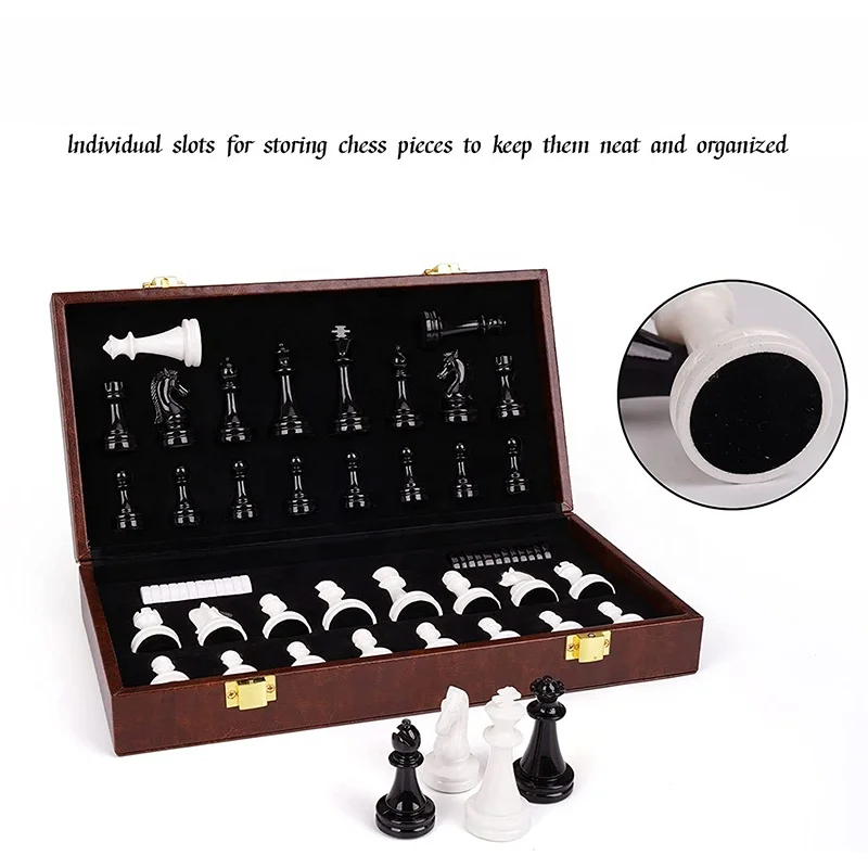 Magnetic Chess Set Checkers Game Set for Adults Kids (2 in 1) Magnetic Chess Pieces & Portable Folding Leather Chess Board