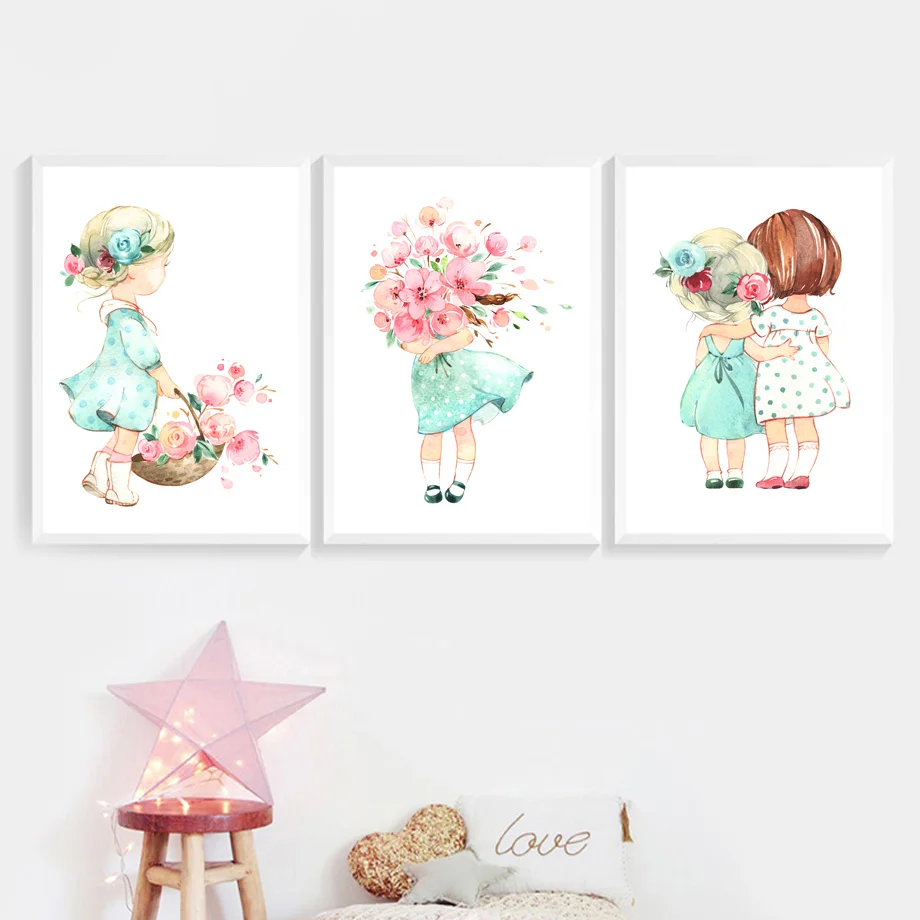Kids Room Decor Cute Baby Girl Rose Flower Nordic Posters And Prints wall art nursery prints
