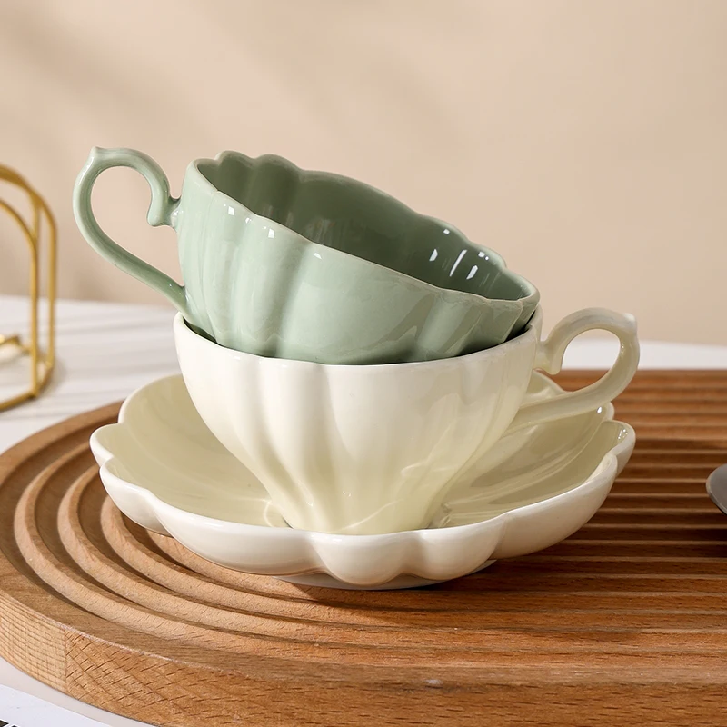 Coffee cup and saucers ceramic porcelain mug hand hold pattern cup fat coffee cup set