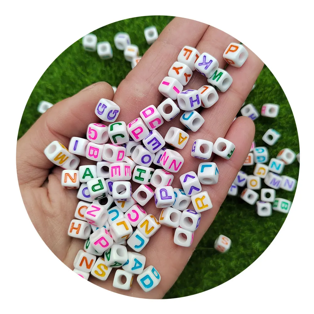 Wholesale 6*6MM White Mix Colors Square Alphabet Acrylic Beads with Large Hole Bracelets Bangles Making