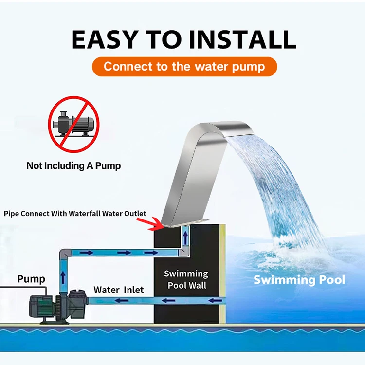 Stainless Steel Color Arc Hook Water Waterfall Fountain Nozzle Swimming Pool Massage Spa Nozzle Waterfall For Pool Spa Pond