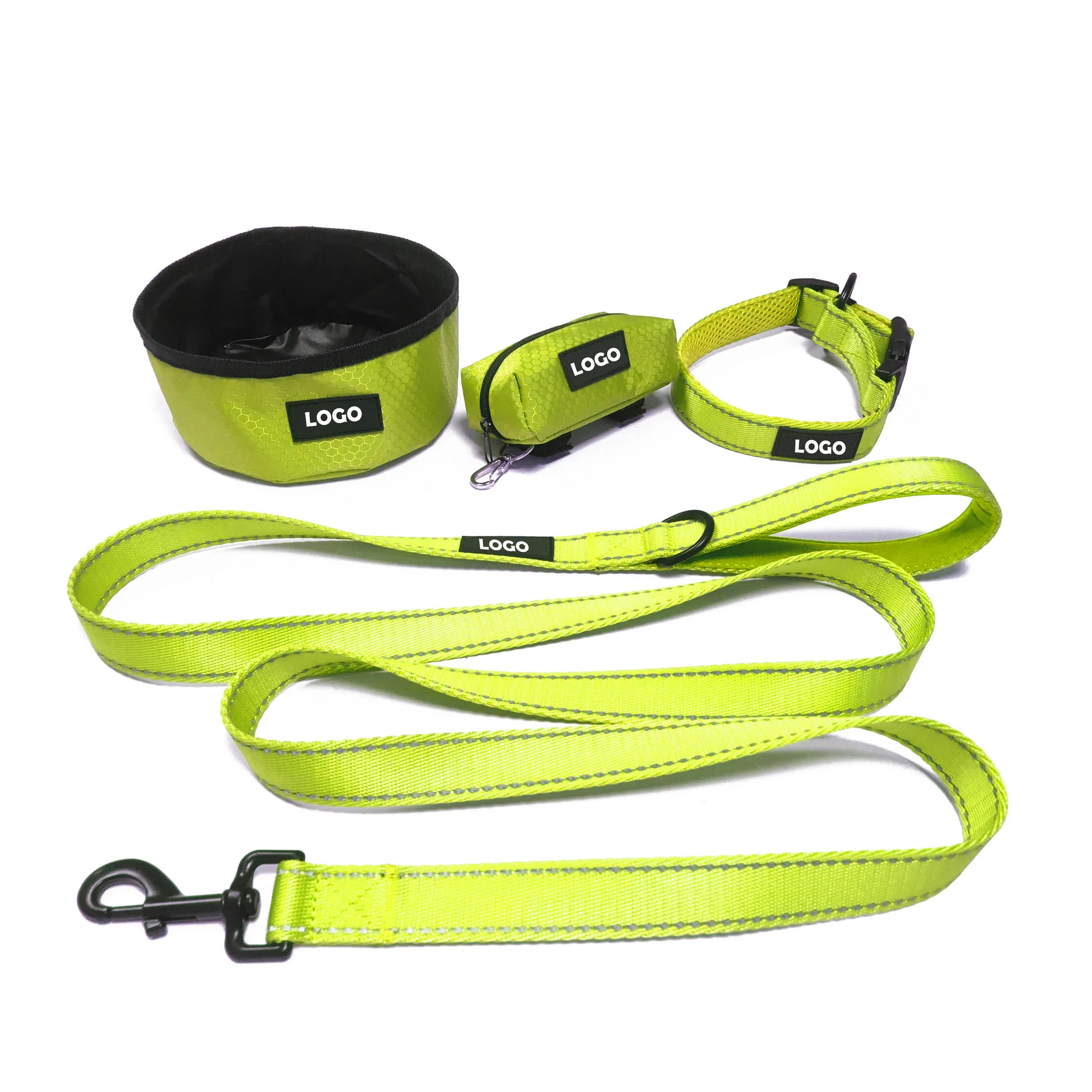 Durable Pet Dog Leash and Collar,with Dog Bowl,Dog Poo Bag Holder for a Set