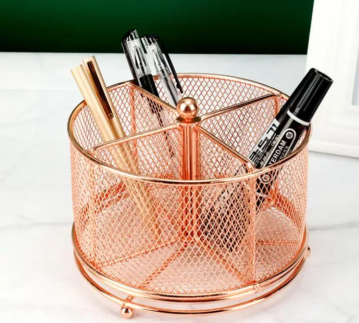 New Rose Gold Metal Pen Office Stationery Pen Set Organizer Holder
