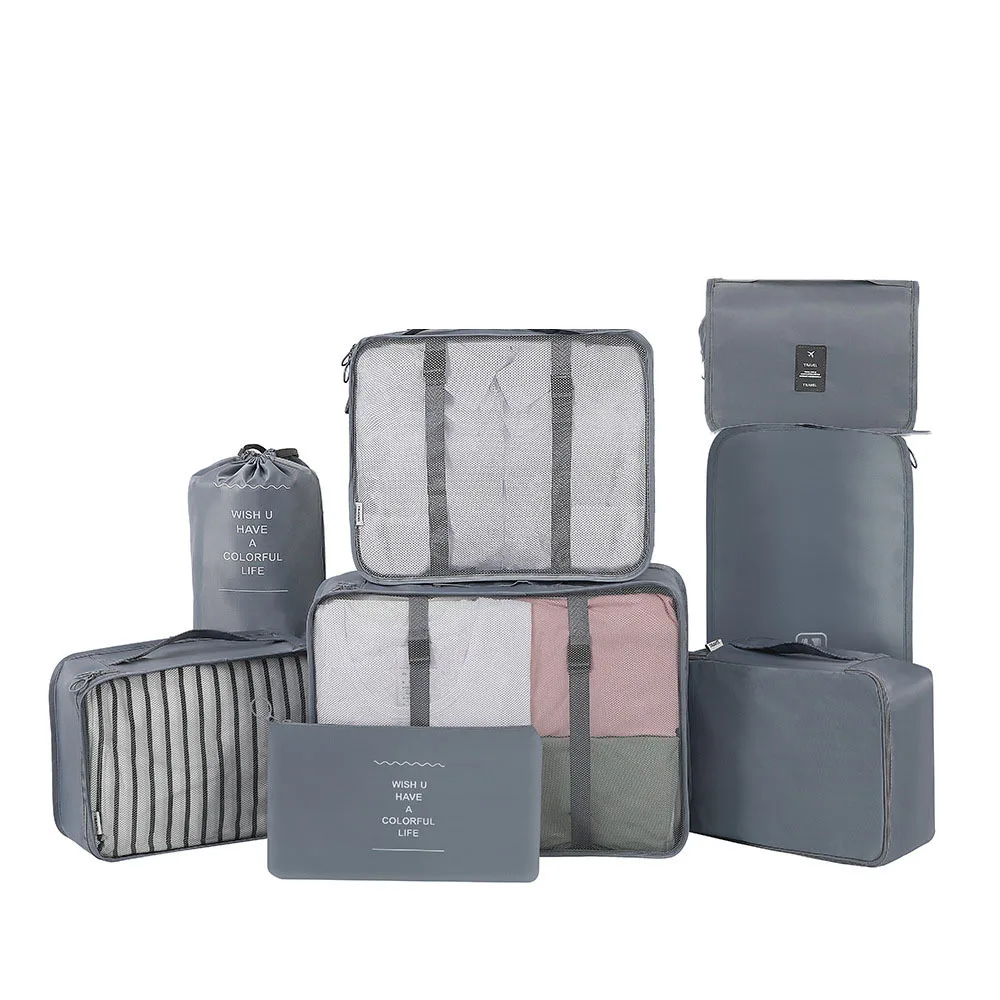 8 Pcs Factory Wholesale Travel Luggage Organizer Bags Packing Cubes Travel Bag Set With Laundry Shoe Bag