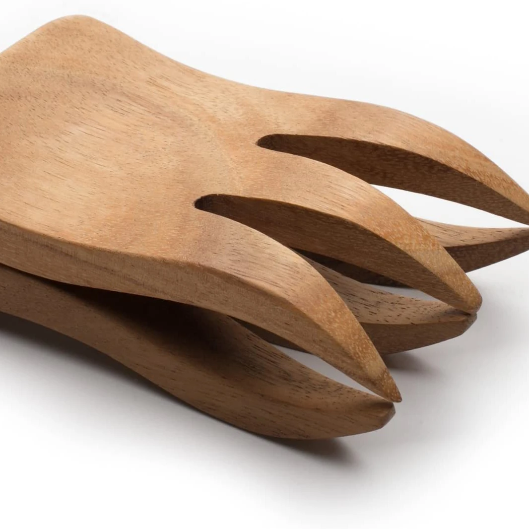 
Wooden salad hand throwing salad server pliers bamboo kitchen helper 