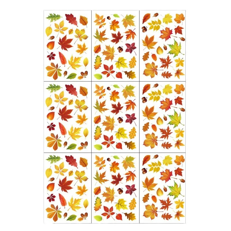 Maple Leaves Double-sided Window Stickers For Autumn Thanksgiving Harvest Party Home Window Glass Mirror Decor