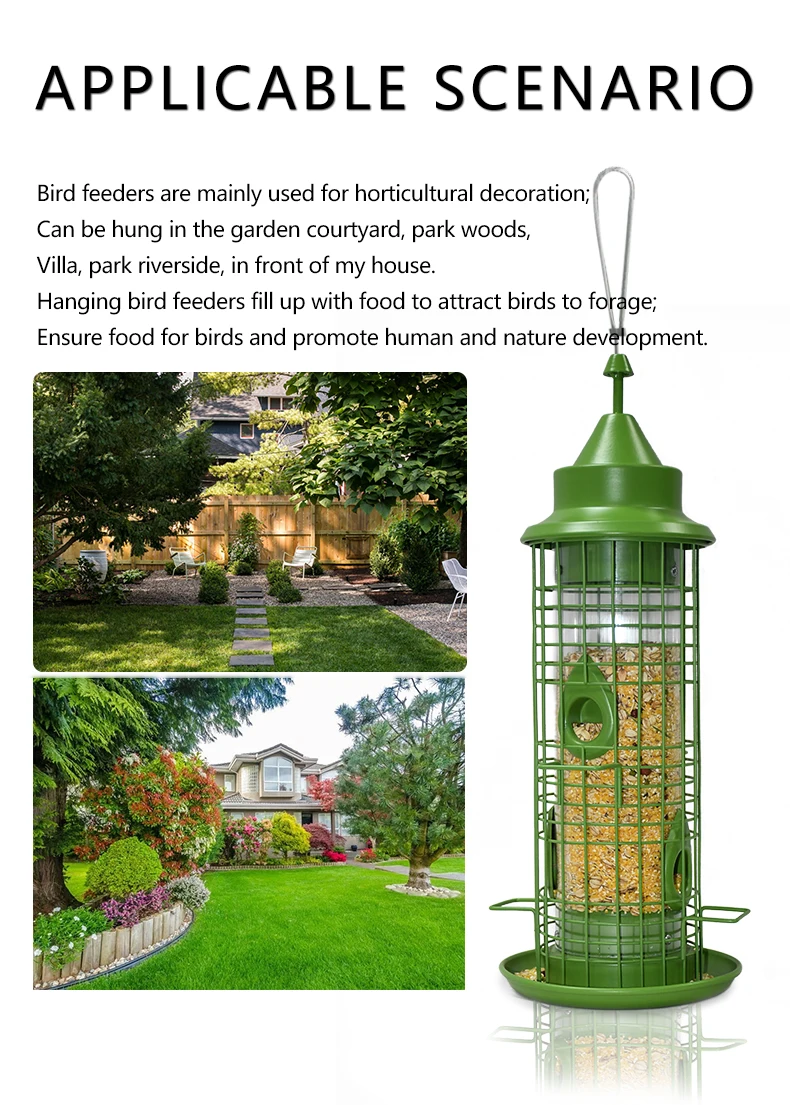 Outdoor Garden Backyard Hanging Decoration Metal Wire Cage Squirrel Proof wild Bird Feeder With Four Feeding Ports