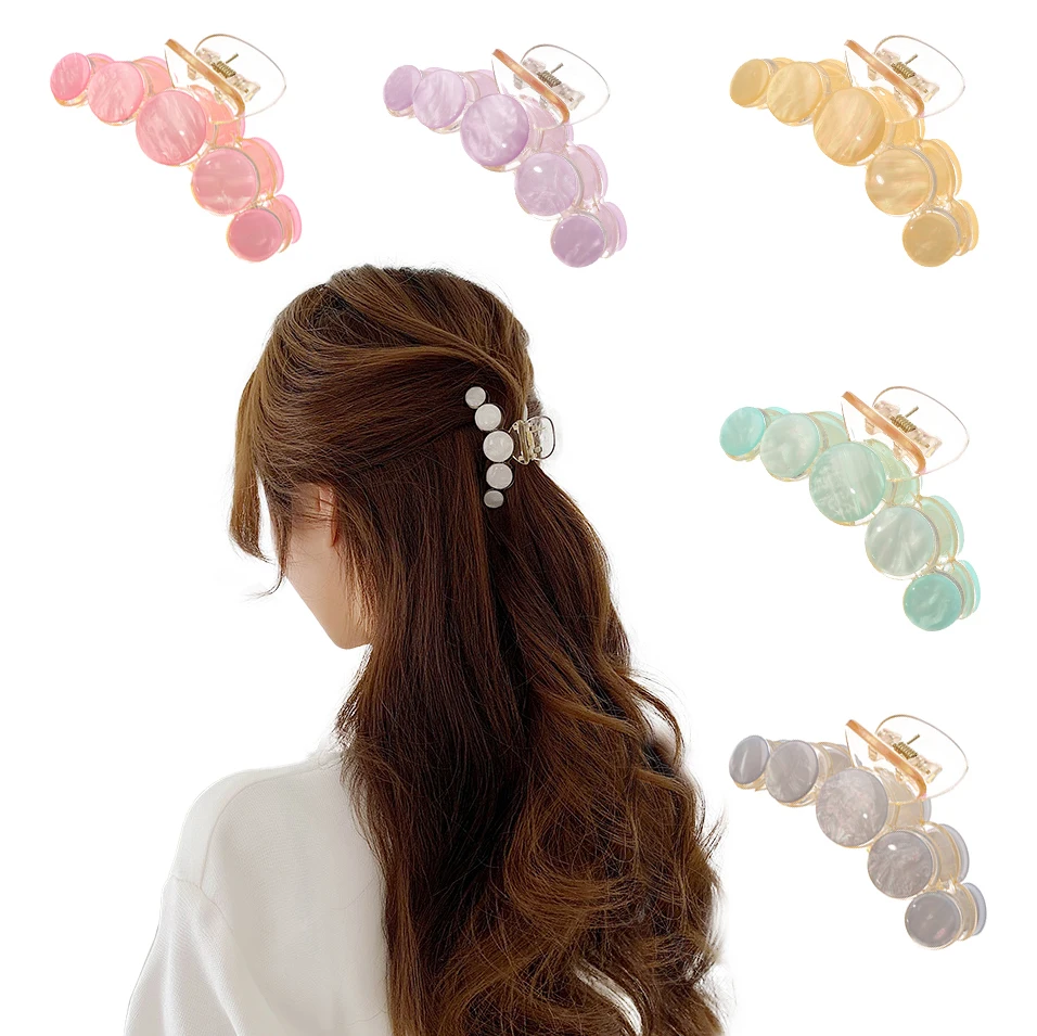 Factory Wholesale Colorful Round Acrylic Plastic Korean Girl Hair Accessories Jelly Color Hair Claw for Women