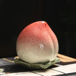 ZC Cultural and Creative Ceramic Jar Peach Tea Candy Mini Cookie Jar Decoration Sealed Can  Gift Storage Bottles & Jars