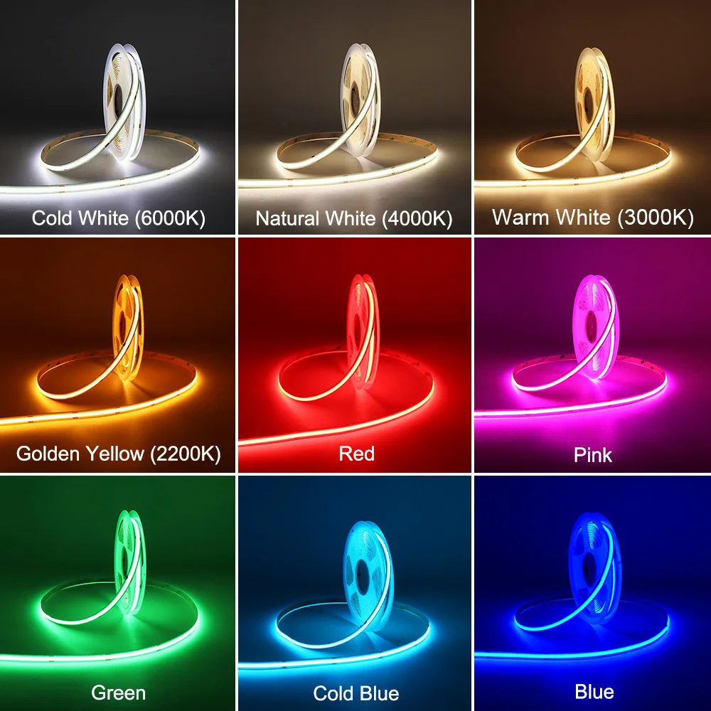 RGB COB без осветительных точек 480 светодиодов/м светодиодные гибкие полосы 10 мм 8 Вт 110LM DC12V 24V IP65 водонепроницаемый