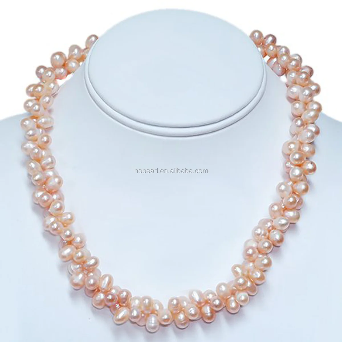 FPN264 Women Jewelry Freshwater Pink Natural Pearls Double Strand Twist Necklace