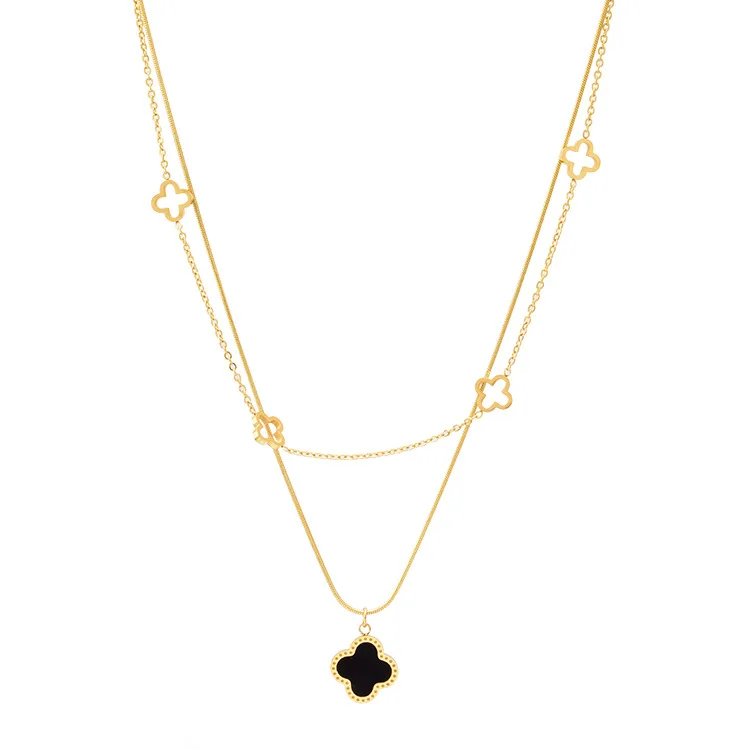 Manufacturer Wholesale Brand Jewellery 18K Gold Plated Stainless Steel Jewelry Double Layer Clover Necklace Jewelry for Women