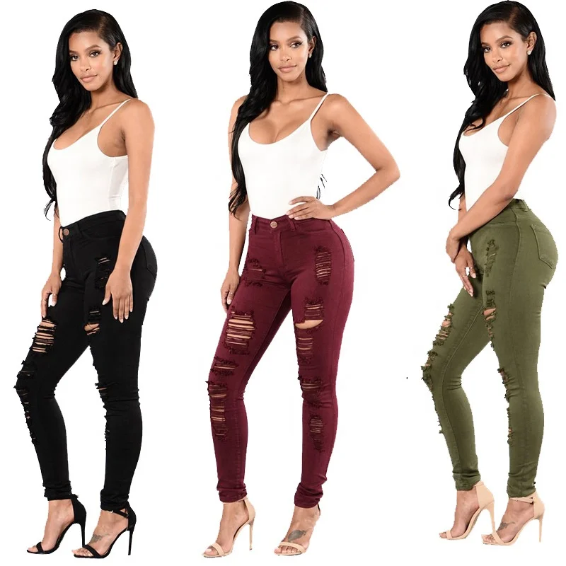 Europe And America New Multi Color High Waisted Skinny Denim Stretch Jeans Women