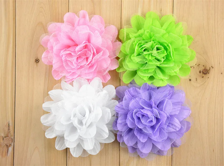 Детская плиссированная шифоновая сетчатая повязка на голову с цветочным принтом, 5 дюймов